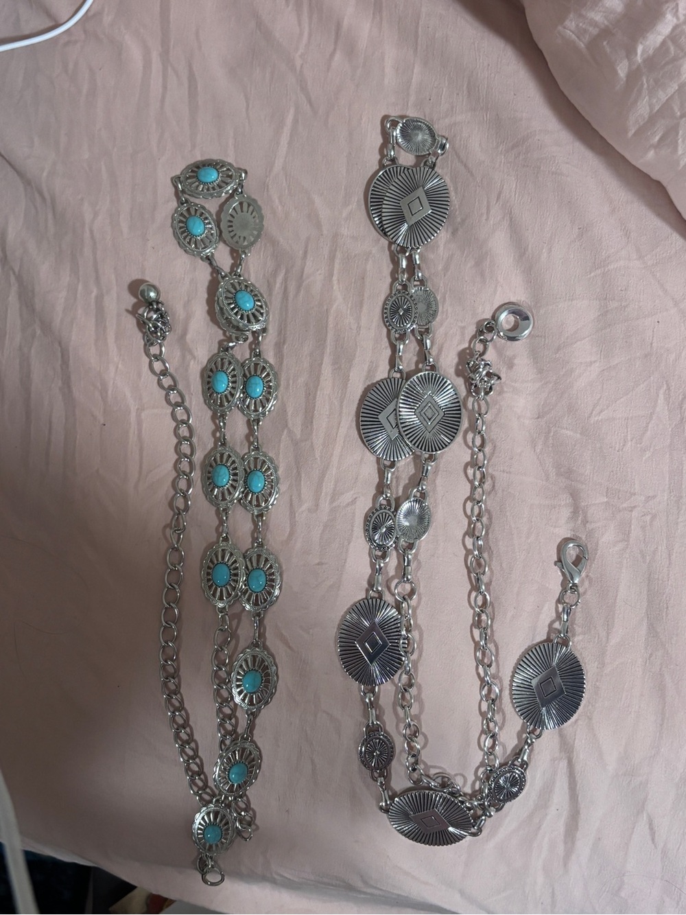 Silver Tone BOHO Turquoise Accent Women's Chain Belts